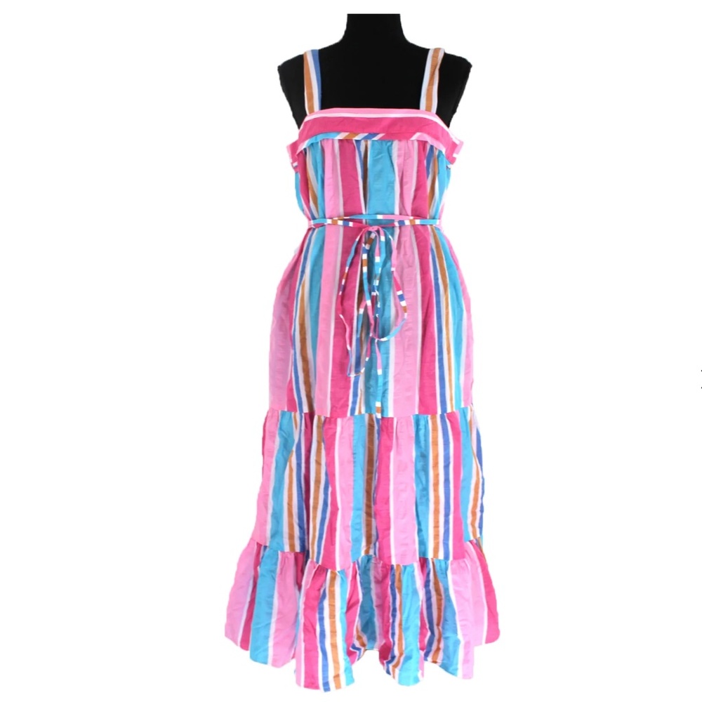 Lemlem 'Jima Sweepy' Sundress Cotton Blend Ethical Tiered Midi Striped Sz. Small